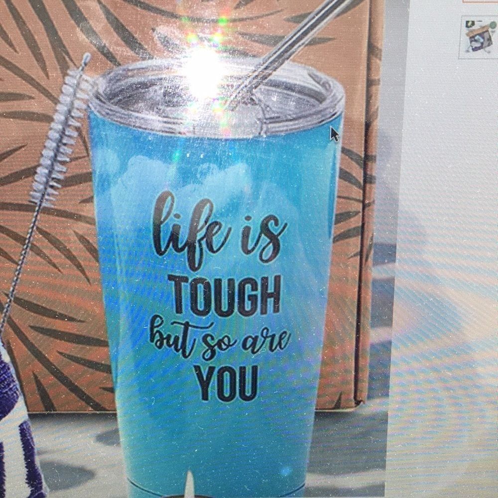 Life is tough and so are you tumbler sip commuter cup mug - w/straw brush
